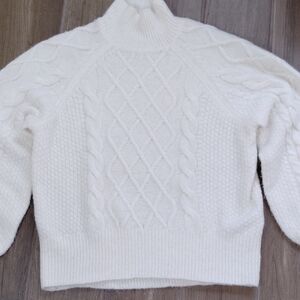 Abercrombie & Fitch Womens Cream Cable Knit Mock Neck Sweater Sz M Preppy Soft